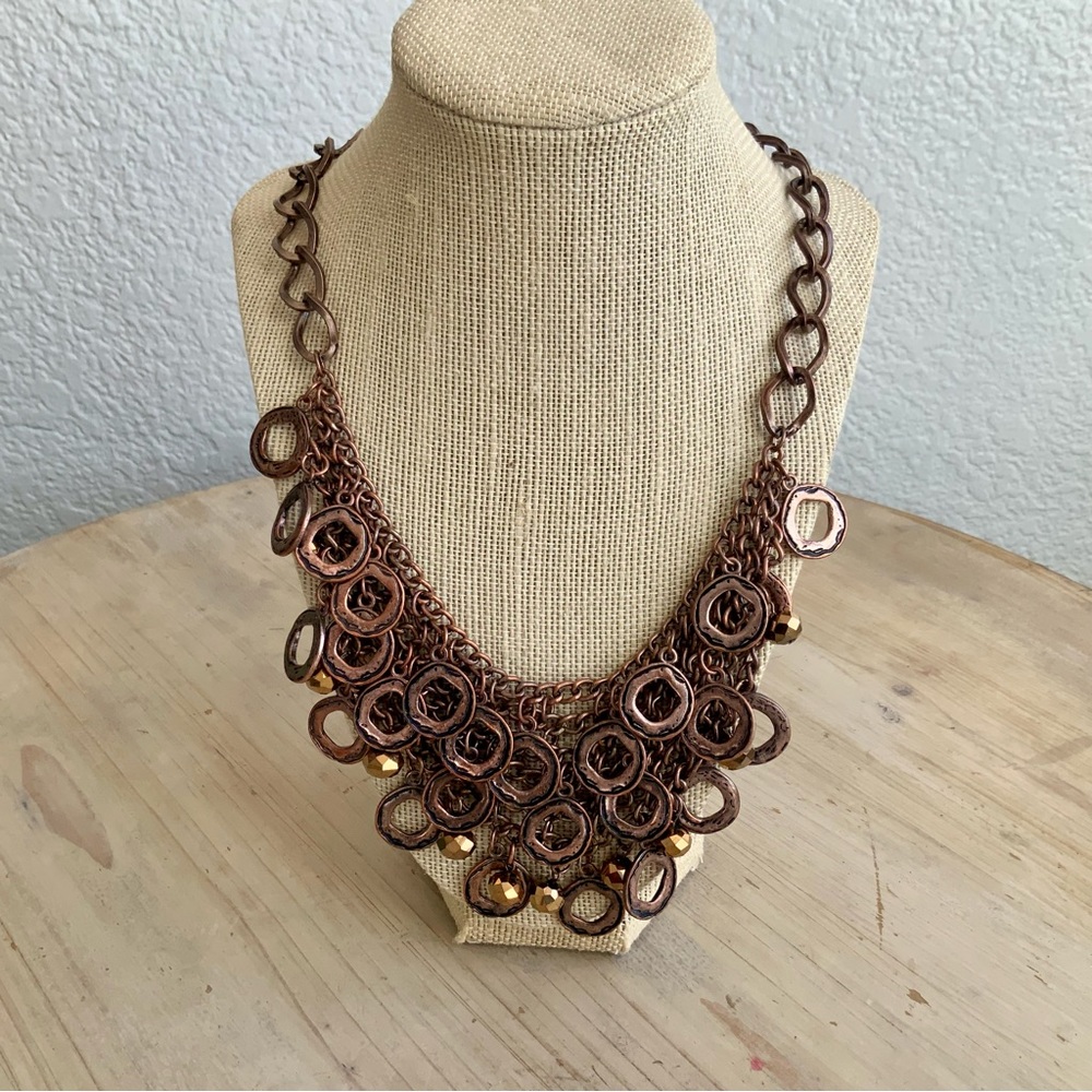 Copper Bib Necklace with Copper Color Crystals